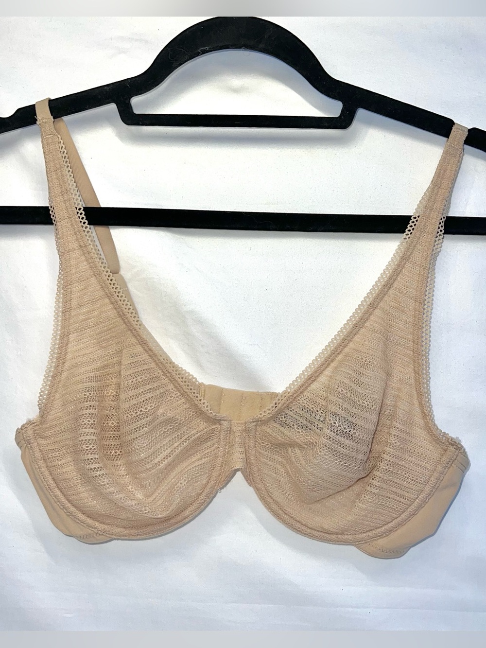 Natori Nude Beige Lace Sheer Mesh Underwire Bra Size 36B